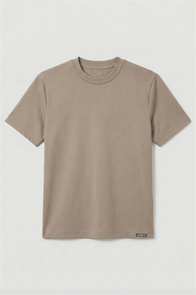 Kadın İnterlok Pamuklu Bisiklet Yaka Vizon T-shirt