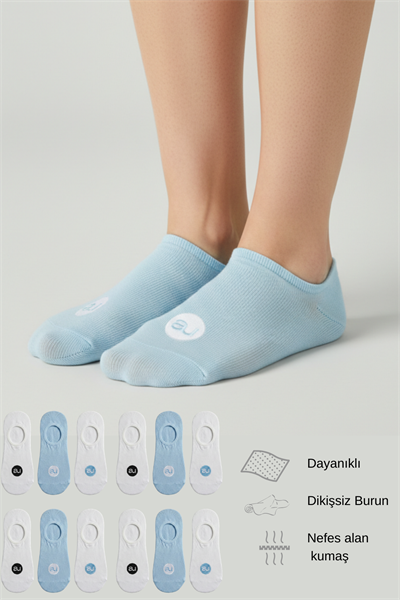 Penye Pamuk 12li Bebe Mavisi Görünmez Sneaker Çorap