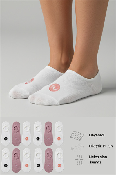 Penye Pamuk 12li Koyu Pembe Görünmez Sneaker Çorap