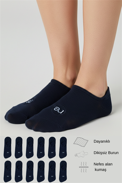 Penye Pamuk 12li Siyah Görünmez Sneaker Çorap