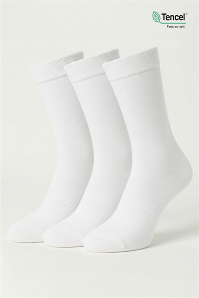 Premium Tencel Yumuşak Dokulu Dikişsiz Beyaz Soket Çorap 3lü Paket