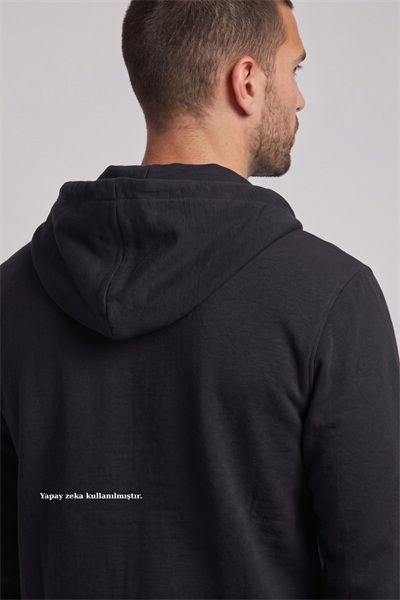 Siyah Fermuarlı Kapüşonlu Sweatshirt