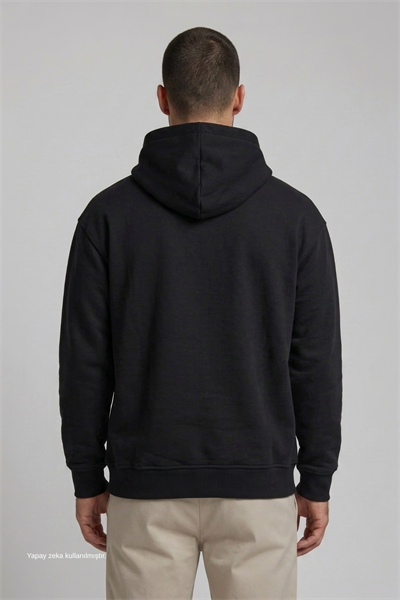 Siyah Şardonlu Pamuklu Hoodie