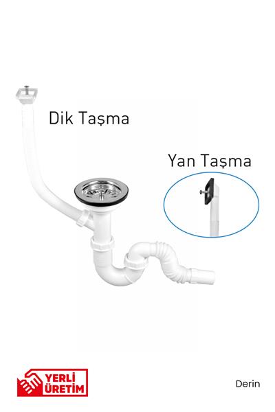 Gama S Tekli Çöpmak Sifonu Taşmalı Derin Dik Taşma Lavabo Gider Takımı