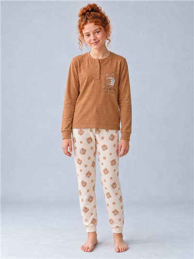 Femina Kız Çocuk Pijama Takımı Kahverengi