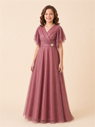 Kristal Kumaş Abiye Elbise Gül Kurusu