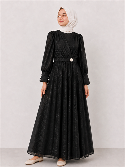 Masal Tesettür Abiye Siyah