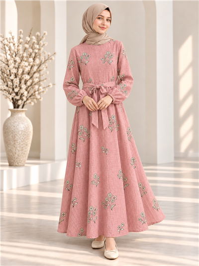 Zevora Kız Çocuk Elbise - Tesettür Elbise Pembe
