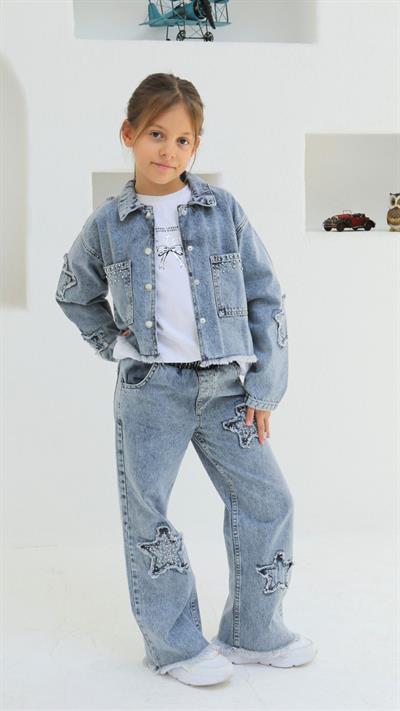 APLİKELİ KIZ KOT CEKET