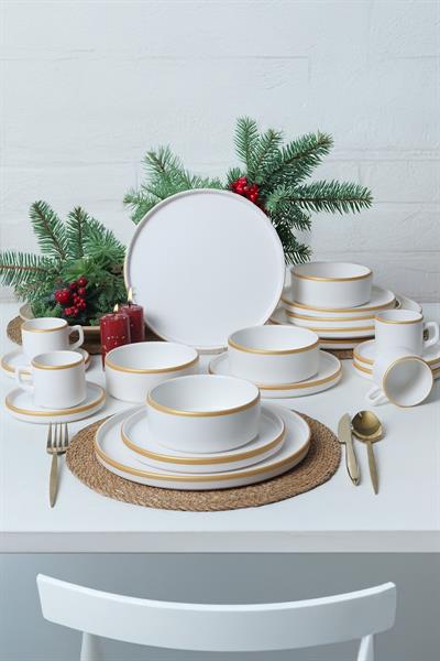 Mat Beyaz Gold Fileli Stackable Yemek / Kahvaltı Takımı 20 Parça 4 Kişilik