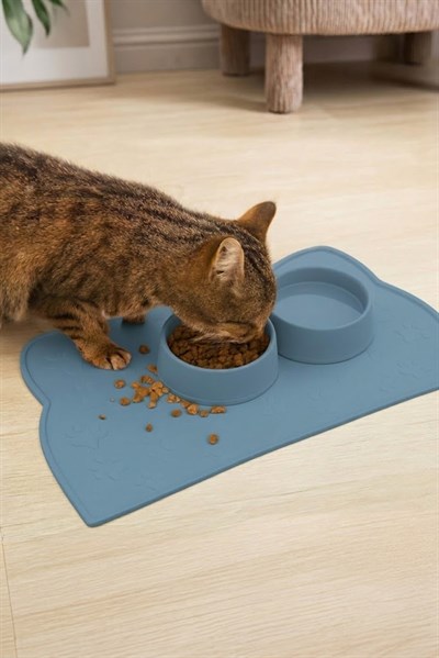 %100 Silikon Kaymaz Kedi Mama Matı (42x28 cm)