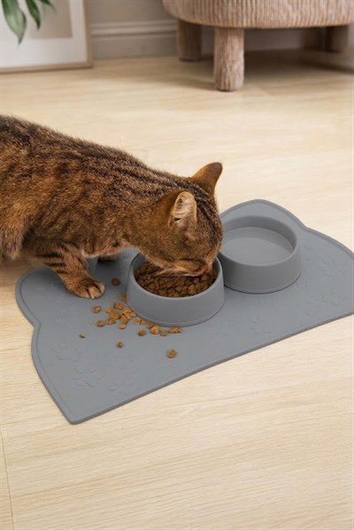 %100 Silikon Kaymaz Kedi Mama Matı (42x28 cm)