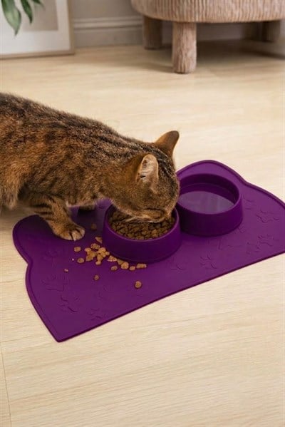 %100 Silikon Kaymaz Kedi Mama Matı (42x28 cm)