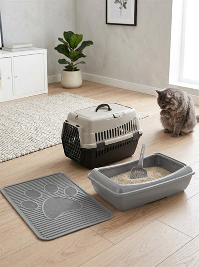 Açık Kedi Tuvaleti Başlangıç Seti (Paspas + Taşıma Çantası) Kürek Hediyeli