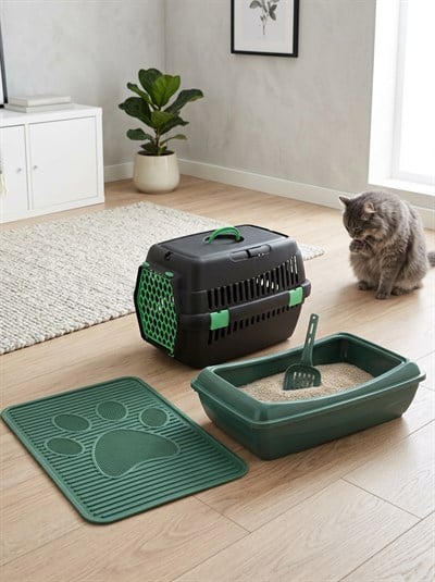 Açık Kedi Tuvaleti Başlangıç Seti (Paspas + Taşıma Çantası) Kürek Hediyeli