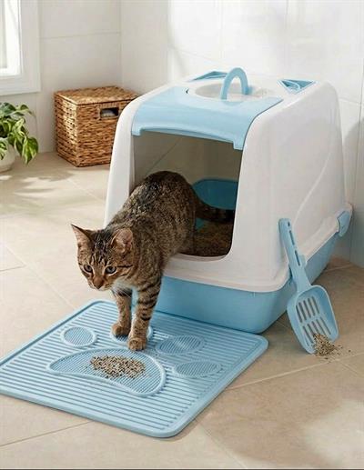 KAPALI KEDİ TUVALET SETİ (KAPALI TUVALET+PLASTİK PASPAS+KÜREK)