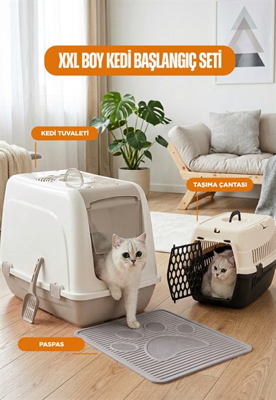 XXL Kedi Başlangıç Seti  (Kedi Tuvaleti+Paspas+Taşıma Çantası)