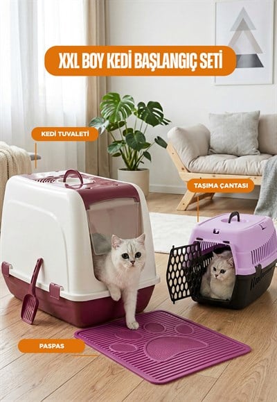 XXL Kedi Başlangıç Seti  (Kedi Tuvaleti+Paspas+Taşıma Çantası)