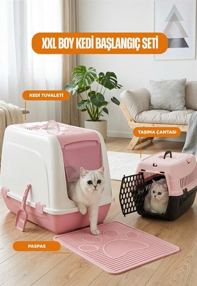 XXL Kedi Başlangıç Seti  (Kedi Tuvaleti+Paspas+Taşıma Çantası)