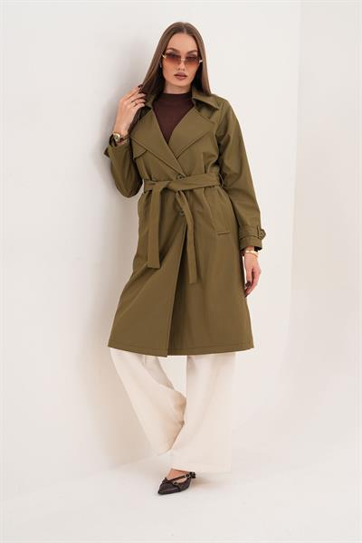 KUŞAK DETAYLI UZUN TRENÇKOT