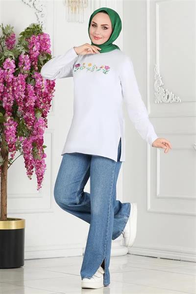 Çiçek Baskılı Beyaz Penye Model Kodu 8416