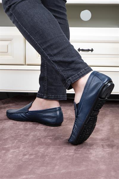 Attic Hakiki Deri Erkek Günlük Loafer Ayakkabı - Lacivert