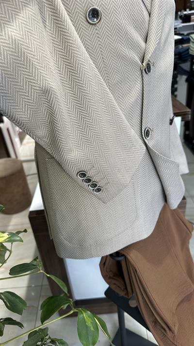 Bej Kruvaze Slim Fit Erkek Ceket (Astarsız)