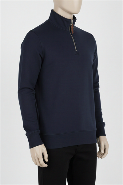 Erkek Dik Yaka Fermuarlı Slim Fit Sweatshirt LACİVERT
