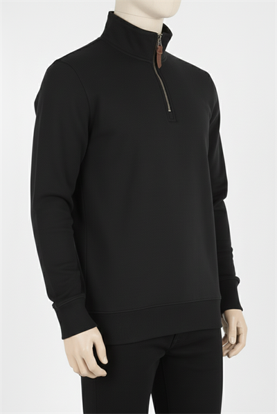 Erkek Dik Yaka Fermuarlı Slim Fit Sweatshirt SİYAH