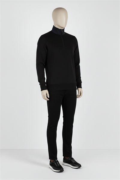 Erkek Dik Yaka Fermuarlı Slim Fit Sweatshirt SİYAH