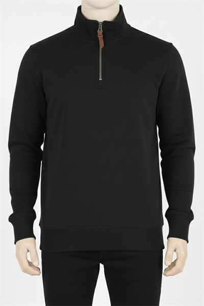 Erkek Dik Yaka Fermuarlı Slim Fit Sweatshirt SİYAH