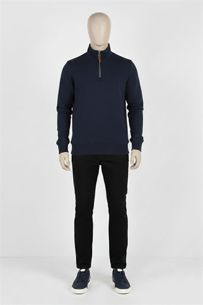 Erkek Dik Yaka Fermuarlı Slim Fit Sweatshirt LACİVERT