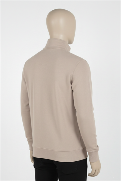 Erkek Dik Yaka Fermuarlı Slim Fit Sweatshirt BEJ