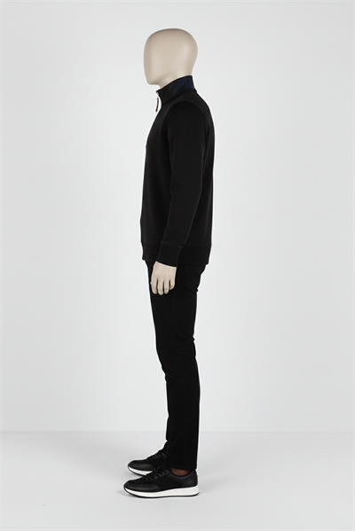 Erkek Dik Yaka Fermuarlı Slim Fit Sweatshirt SİYAH