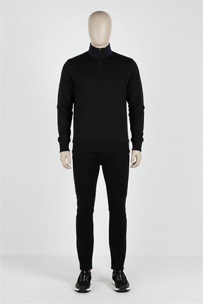 Erkek Dik Yaka Fermuarlı Slim Fit Sweatshirt SİYAH