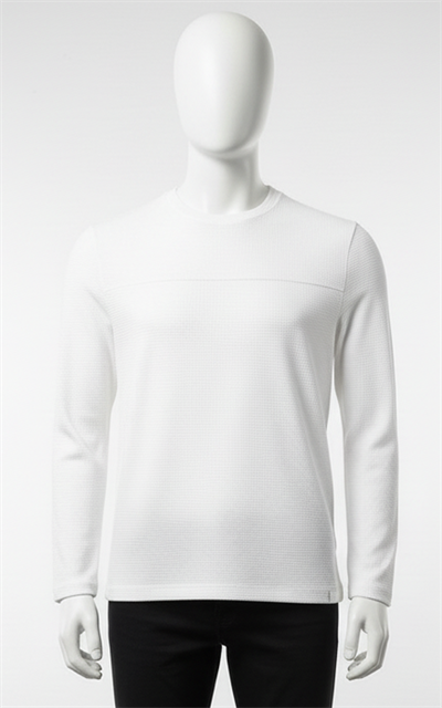 Erkek Standart Fit Rahat Kesim Waffle Dokulu Bisiklet Yaka Pamuklu Sweatshirt