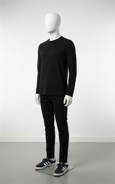 Erkek Standart Fit Rahat Kesim Waffle Dokulu Bisiklet Yaka Pamuklu Sweatshirt