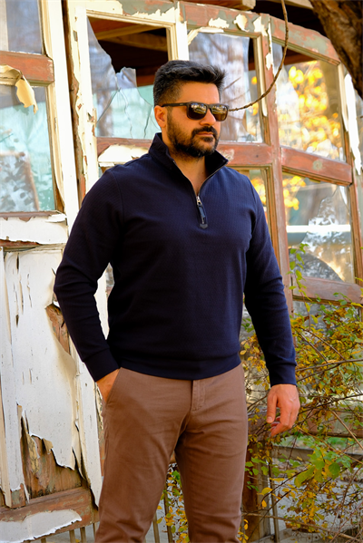 Erkek Yarım Fermuarlı Sweatshirt Lacivert