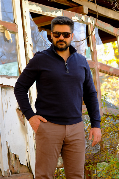 Erkek Yarım Fermuarlı Sweatshirt Lacivert