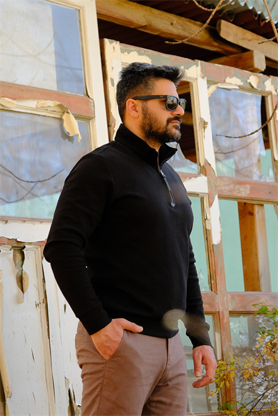 Erkek Yarım Fermuarlı Sweatshirt Siyah