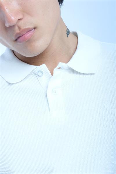 JS Polo Yaka Düğmeli Waffle Sweat Beyaz