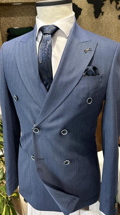 Lacivert Kruvaze Slim Fit Erkek Ceket (Astarsız)