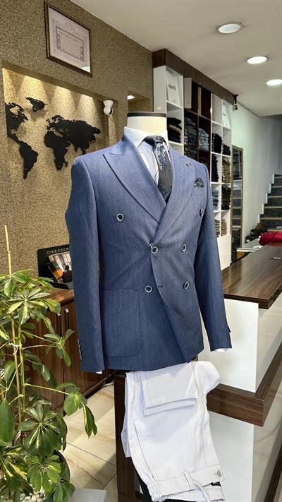 Lacivert Kruvaze Slim Fit Erkek Ceket (Astarsız)