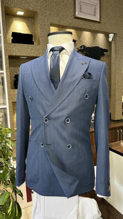 Lacivert Kruvaze Slim Fit Erkek Ceket (Astarsız)
