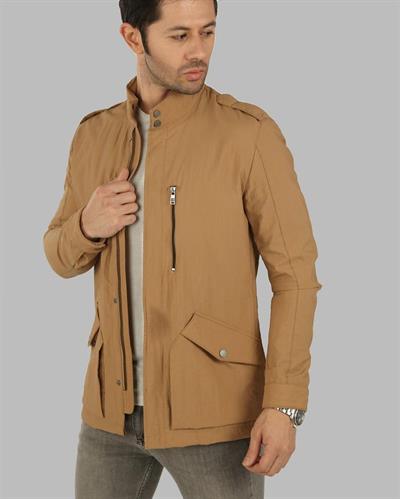 Mevsimlik Şık Fermuarlı Mont Camel