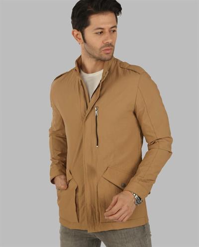 Mevsimlik Şık Fermuarlı Mont Camel