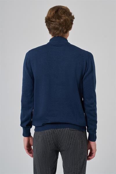 Morven Erkek Koyu İndigo Basic Yarım Balıkçı Yaka Dynamic Fit Rahat Kesim Triko