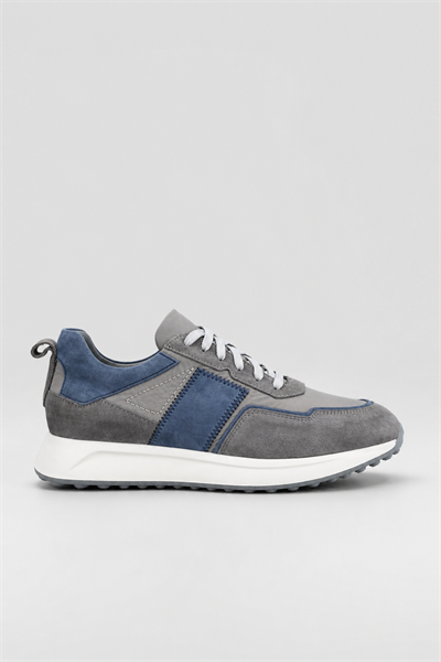 Süet Detaylı Hakiki Deri Erkek Sneaker -  EVA Taban - GRİ