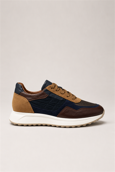 Süet Detaylı Hakiki Deri Erkek Sneaker -  EVA Taban - KAHVERENGİ