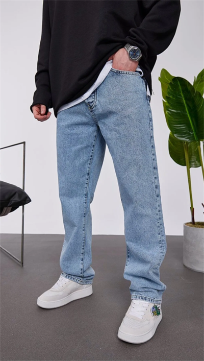 Erkek Taşlama Detaylı Baggy Jean